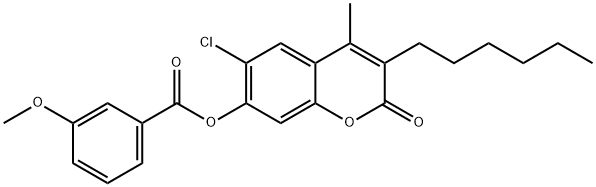 (6-chloro-3-hexyl-4-methyl-2-oxochromen-7-yl) 3-methoxybenzoate 구조식 이미지