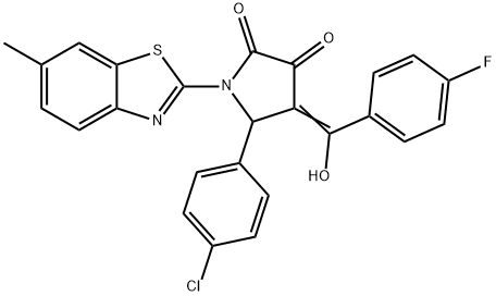 (4E)-5-(4-chlorophenyl)-4-[(4-fluorophenyl)-hydroxymethylidene]-1-(6-methyl-1,3-benzothiazol-2-yl)pyrrolidine-2,3-dione 구조식 이미지