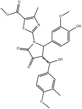 methyl 2-[(3E)-3-[hydroxy-(4-methoxy-3-methylphenyl)methylidene]-2-(4-hydroxy-3-methoxyphenyl)-4,5-dioxopyrrolidin-1-yl]-4-methyl-1,3-thiazole-5-carboxylate Structure