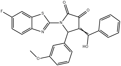 (4E)-1-(6-fluoro-1,3-benzothiazol-2-yl)-4-[hydroxy(phenyl)methylidene]-5-(3-methoxyphenyl)pyrrolidine-2,3-dione Structure