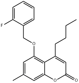 4-butyl-5-[(2-fluorophenyl)methoxy]-7-methylchromen-2-one 구조식 이미지