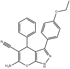 6-amino-3-(4-ethoxyphenyl)-4-phenyl-2,4-dihydropyrano[2,3-c]pyrazole-5-carbonitrile 구조식 이미지