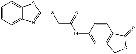 2-(1,3-benzothiazol-2-ylsulfanyl)-N-(1-oxo-3H-2-benzofuran-5-yl)acetamide 구조식 이미지