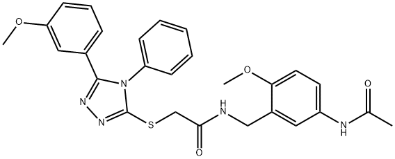N-[(5-acetamido-2-methoxyphenyl)methyl]-2-[[5-(3-methoxyphenyl)-4-phenyl-1,2,4-triazol-3-yl]sulfanyl]acetamide 구조식 이미지