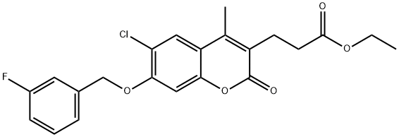 ethyl 3-[6-chloro-7-[(3-fluorophenyl)methoxy]-4-methyl-2-oxochromen-3-yl]propanoate Structure