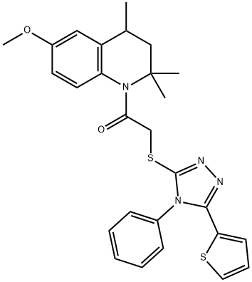 1-(6-methoxy-2,2,4-trimethyl-3,4-dihydroquinolin-1-yl)-2-[(4-phenyl-5-thiophen-2-yl-1,2,4-triazol-3-yl)sulfanyl]ethanone 구조식 이미지