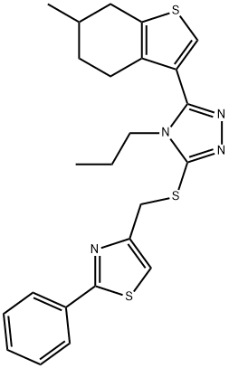 4-[[5-(6-methyl-4,5,6,7-tetrahydro-1-benzothiophen-3-yl)-4-propyl-1,2,4-triazol-3-yl]sulfanylmethyl]-2-phenyl-1,3-thiazole 구조식 이미지