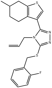 3-[(2-fluorophenyl)methylsulfanyl]-5-(6-methyl-4,5,6,7-tetrahydro-1-benzothiophen-3-yl)-4-prop-2-enyl-1,2,4-triazole 구조식 이미지