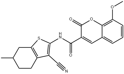 N-(3-cyano-6-methyl-4,5,6,7-tetrahydro-1-benzothiophen-2-yl)-8-methoxy-2-oxochromene-3-carboxamide 구조식 이미지