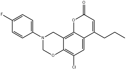 6-chloro-9-(4-fluorophenyl)-4-propyl-8,10-dihydropyrano[2,3-f][1,3]benzoxazin-2-one 구조식 이미지