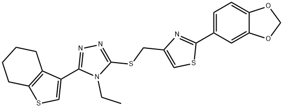 2-(1,3-benzodioxol-5-yl)-4-[[4-ethyl-5-(4,5,6,7-tetrahydro-1-benzothiophen-3-yl)-1,2,4-triazol-3-yl]sulfanylmethyl]-1,3-thiazole 구조식 이미지