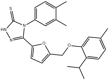 4-(3,4-dimethylphenyl)-3-[5-[(5-methyl-2-propan-2-ylphenoxy)methyl]furan-2-yl]-1H-1,2,4-triazole-5-thione Structure