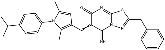 (6E)-2-benzyl-6-[[2,5-dimethyl-1-(4-propan-2-ylphenyl)pyrrol-3-yl]methylidene]-5-imino-[1,3,4]thiadiazolo[3,2-a]pyrimidin-7-one 구조식 이미지