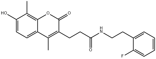 N-[2-(2-fluorophenyl)ethyl]-3-(7-hydroxy-4,8-dimethyl-2-oxochromen-3-yl)propanamide 구조식 이미지