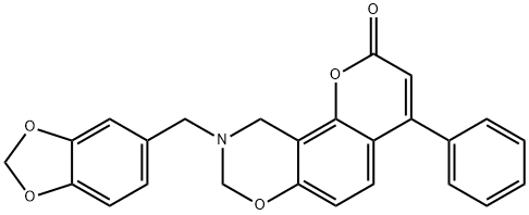 9-(1,3-benzodioxol-5-ylmethyl)-4-phenyl-8,10-dihydropyrano[2,3-f][1,3]benzoxazin-2-one 구조식 이미지