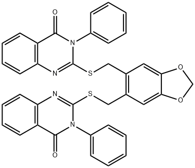 2-[[6-[(4-oxo-3-phenylquinazolin-2-yl)sulfanylmethyl]-1,3-benzodioxol-5-yl]methylsulfanyl]-3-phenylquinazolin-4-one 구조식 이미지