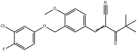 (2Z)-2-[[3-[(3-chloro-4-fluorophenoxy)methyl]-4-methoxyphenyl]methylidene]-4,4-dimethyl-3-oxopentanenitrile 구조식 이미지