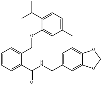 N-(1,3-benzodioxol-5-ylmethyl)-2-[(5-methyl-2-propan-2-ylphenoxy)methyl]benzamide 구조식 이미지