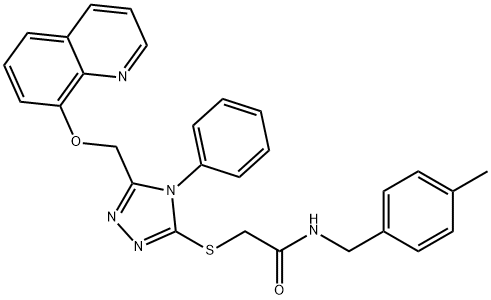 N-[(4-methylphenyl)methyl]-2-[[4-phenyl-5-(quinolin-8-yloxymethyl)-1,2,4-triazol-3-yl]sulfanyl]acetamide 구조식 이미지