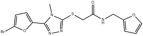 2-[[5-(5-bromofuran-2-yl)-4-methyl-1,2,4-triazol-3-yl]sulfanyl]-N-(furan-2-ylmethyl)acetamide 구조식 이미지