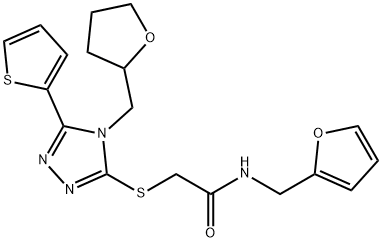 N-(furan-2-ylmethyl)-2-[[4-(oxolan-2-ylmethyl)-5-thiophen-2-yl-1,2,4-triazol-3-yl]sulfanyl]acetamide 구조식 이미지