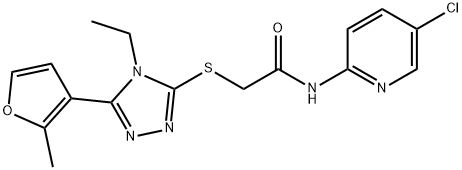 N-(5-chloropyridin-2-yl)-2-[[4-ethyl-5-(2-methylfuran-3-yl)-1,2,4-triazol-3-yl]sulfanyl]acetamide 구조식 이미지