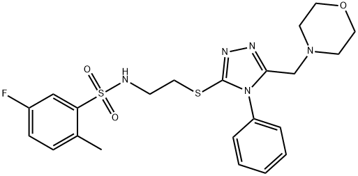 5-fluoro-2-methyl-N-[2-[[5-(morpholin-4-ylmethyl)-4-phenyl-1,2,4-triazol-3-yl]sulfanyl]ethyl]benzenesulfonamide Structure