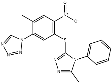 1-[2-methyl-5-[(5-methyl-4-phenyl-1,2,4-triazol-3-yl)sulfanyl]-4-nitrophenyl]tetrazole 구조식 이미지