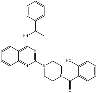 (2-hydroxyphenyl)-[4-[4-(1-phenylethylamino)quinazolin-2-yl]piperazin-1-yl]methanone 구조식 이미지