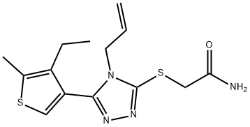 2-[[5-(4-ethyl-5-methylthiophen-3-yl)-4-prop-2-enyl-1,2,4-triazol-3-yl]sulfanyl]acetamide 구조식 이미지