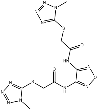 2-(1-methyltetrazol-5-yl)sulfanyl-N-[4-[[2-(1-methyltetrazol-5-yl)sulfanylacetyl]amino]-1,2,5-oxadiazol-3-yl]acetamide 구조식 이미지