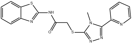 N-(1,3-benzothiazol-2-yl)-2-[(4-methyl-5-pyridin-2-yl-1,2,4-triazol-3-yl)sulfanyl]acetamide 구조식 이미지