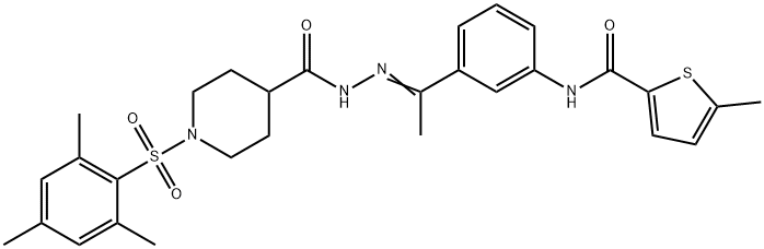 N-[(E)-1-[3-[(5-methylthiophene-2-carbonyl)amino]phenyl]ethylideneamino]-1-(2,4,6-trimethylphenyl)sulfonylpiperidine-4-carboxamide 구조식 이미지