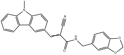 (E)-N-(1,3-benzodioxol-5-ylmethyl)-2-cyano-3-(9-methylcarbazol-3-yl)prop-2-enamide 구조식 이미지