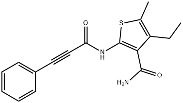 4-ethyl-5-methyl-2-(3-phenylprop-2-ynoylamino)thiophene-3-carboxamide 구조식 이미지