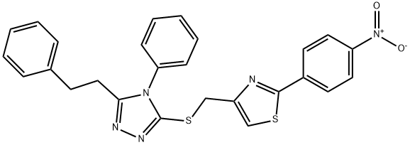 2-(4-nitrophenyl)-4-[[4-phenyl-5-(2-phenylethyl)-1,2,4-triazol-3-yl]sulfanylmethyl]-1,3-thiazole 구조식 이미지