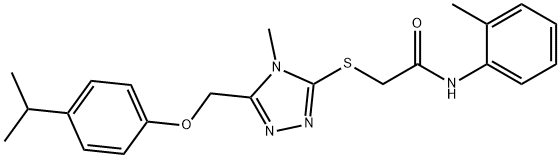 N-(2-methylphenyl)-2-[[4-methyl-5-[(4-propan-2-ylphenoxy)methyl]-1,2,4-triazol-3-yl]sulfanyl]acetamide 구조식 이미지