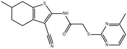 N-(3-cyano-6-methyl-4,5,6,7-tetrahydro-1-benzothiophen-2-yl)-2-(4-methylpyrimidin-2-yl)sulfanylacetamide 구조식 이미지
