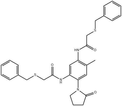 2-benzylsulfanyl-N-[5-[(2-benzylsulfanylacetyl)amino]-2-methyl-4-(2-oxopyrrolidin-1-yl)phenyl]acetamide Structure