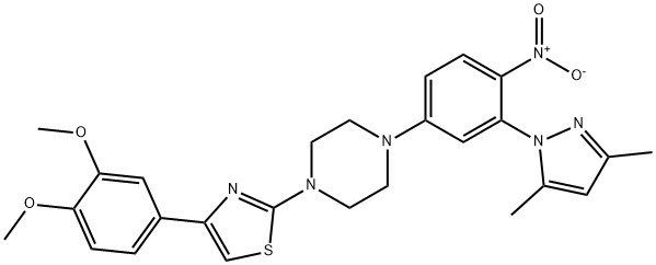 4-(3,4-dimethoxyphenyl)-2-[4-[3-(3,5-dimethylpyrazol-1-yl)-4-nitrophenyl]piperazin-1-yl]-1,3-thiazole 구조식 이미지