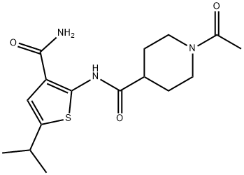 1-acetyl-N-(3-carbamoyl-5-propan-2-ylthiophen-2-yl)piperidine-4-carboxamide 구조식 이미지