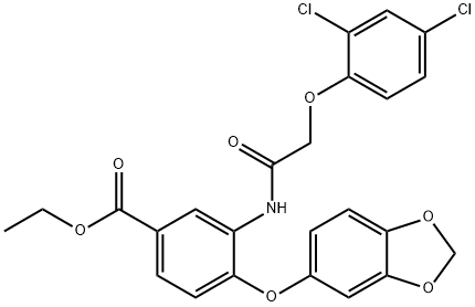 ethyl 4-(1,3-benzodioxol-5-yloxy)-3-[[2-(2,4-dichlorophenoxy)acetyl]amino]benzoate 구조식 이미지