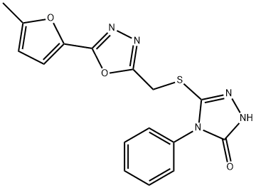 3-[[5-(5-methylfuran-2-yl)-1,3,4-oxadiazol-2-yl]methylsulfanyl]-4-phenyl-1H-1,2,4-triazol-5-one Structure