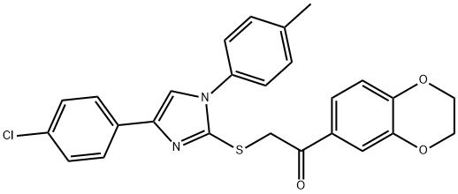 2-[4-(4-chlorophenyl)-1-(4-methylphenyl)imidazol-2-yl]sulfanyl-1-(2,3-dihydro-1,4-benzodioxin-6-yl)ethanone 구조식 이미지