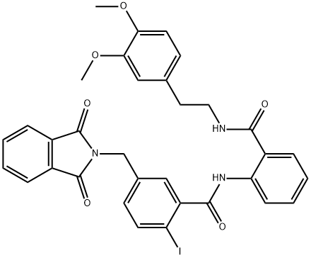 N-[2-[2-(3,4-dimethoxyphenyl)ethylcarbamoyl]phenyl]-5-[(1,3-dioxoisoindol-2-yl)methyl]-2-iodobenzamide 구조식 이미지