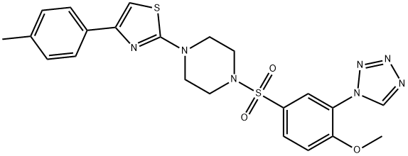 2-[4-[4-methoxy-3-(tetrazol-1-yl)phenyl]sulfonylpiperazin-1-yl]-4-(4-methylphenyl)-1,3-thiazole 구조식 이미지