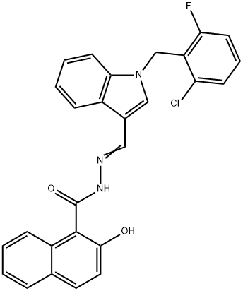 N-[(E)-[1-[(2-chloro-6-fluorophenyl)methyl]indol-3-yl]methylideneamino]-2-hydroxynaphthalene-1-carboxamide 구조식 이미지