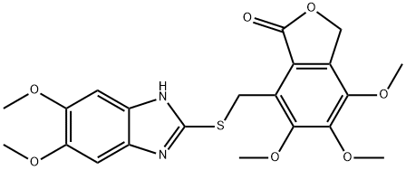 7-[(5,6-dimethoxy-1H-benzimidazol-2-yl)sulfanylmethyl]-4,5,6-trimethoxy-3H-2-benzofuran-1-one Structure