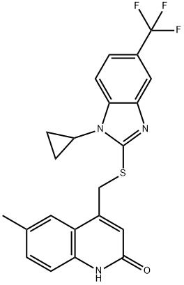 4-[[1-cyclopropyl-5-(trifluoromethyl)benzimidazol-2-yl]sulfanylmethyl]-6-methyl-1H-quinolin-2-one 구조식 이미지