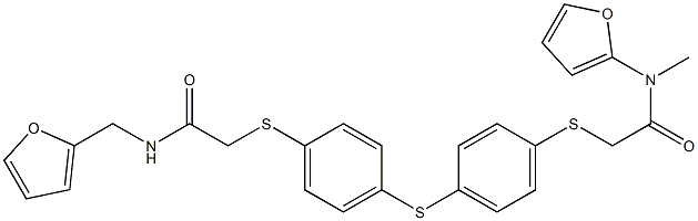 N-(furan-2-ylmethyl)-2-[4-[4-[2-(furan-2-ylmethylamino)-2-oxoethyl]sulfanylphenyl]sulfanylphenyl]sulfanylacetamide 구조식 이미지